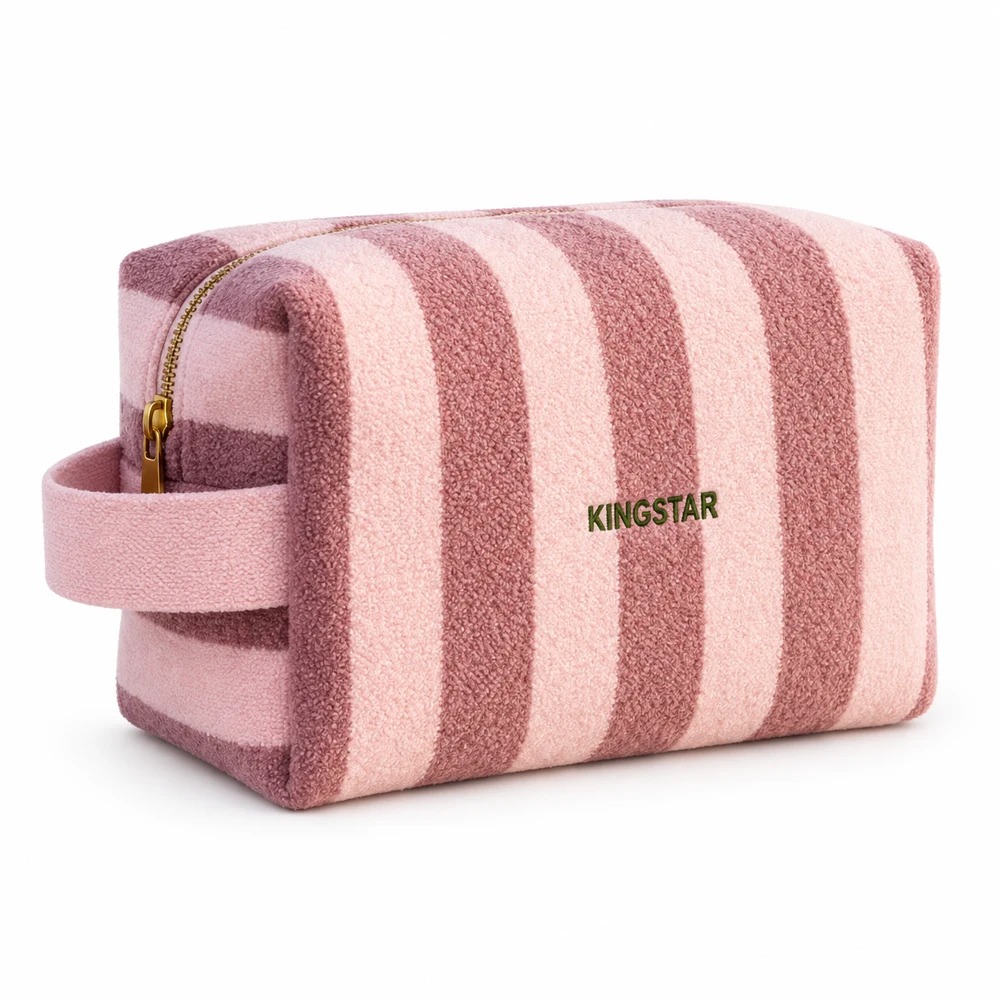 Pink striped terry cosmetic bag sample